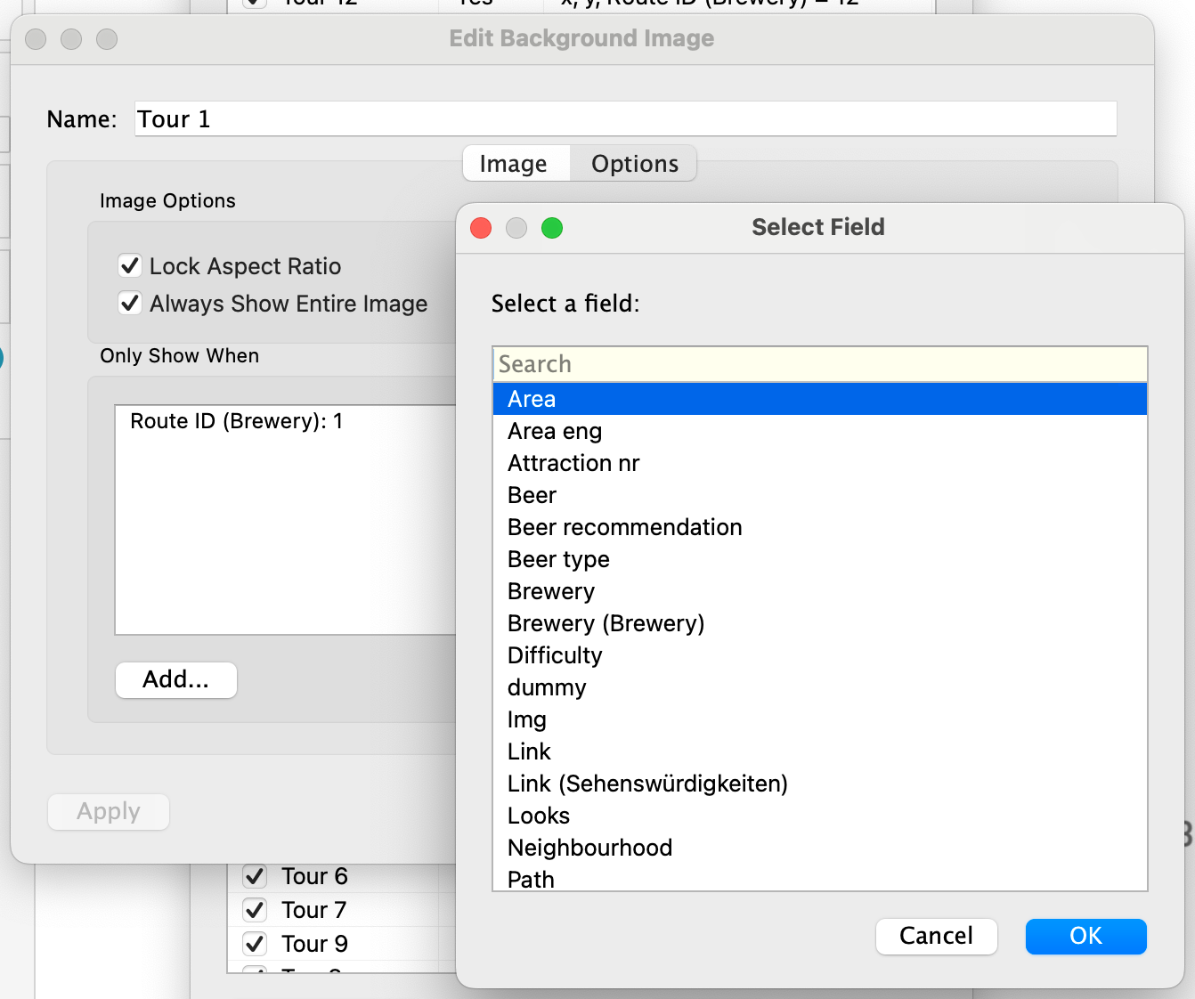 Background image settings — options