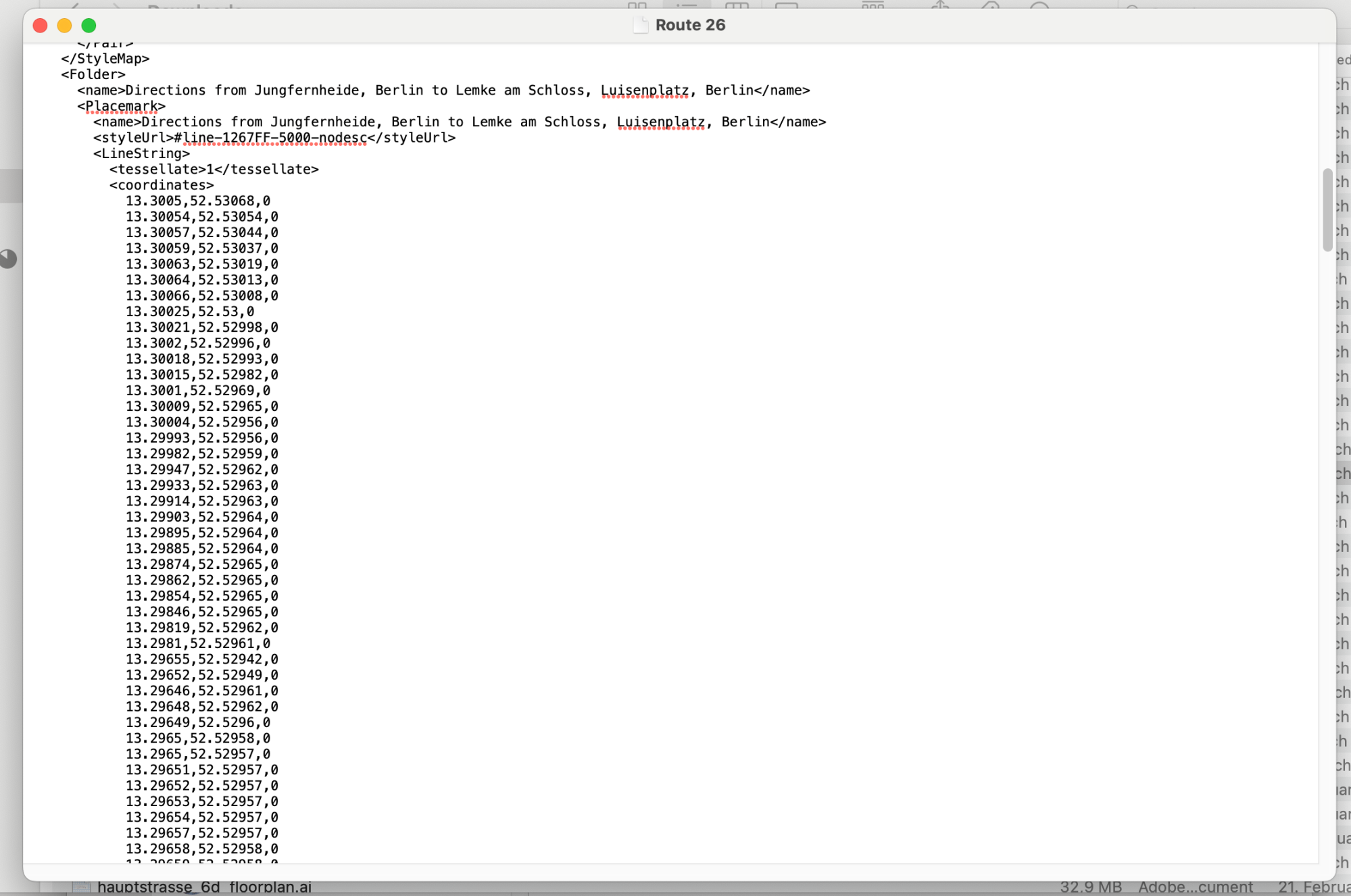 KML file showing lat-lon coordinates