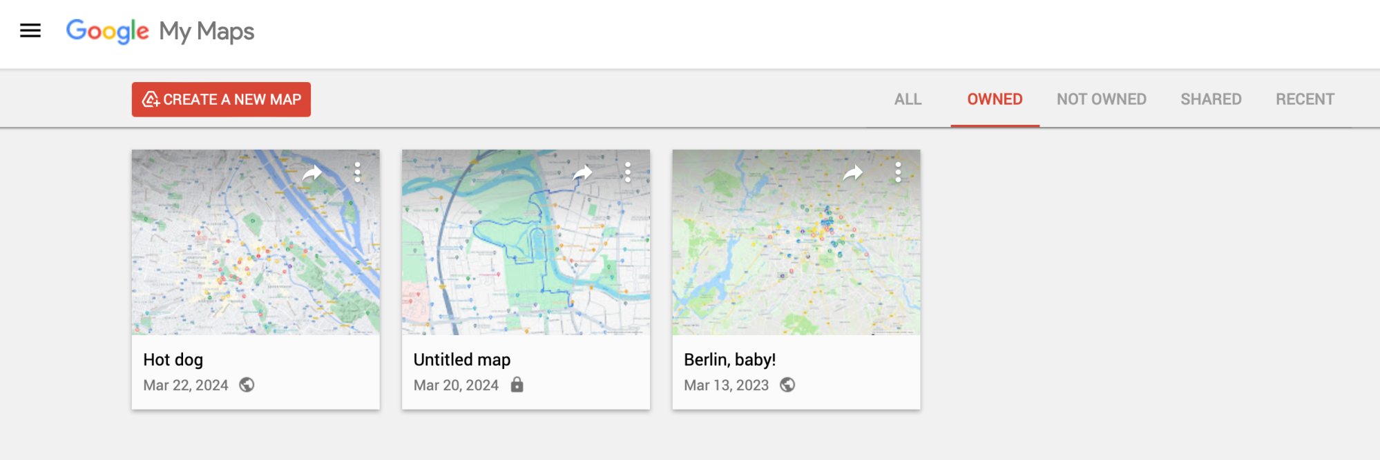 Google My Maps — creating a new map