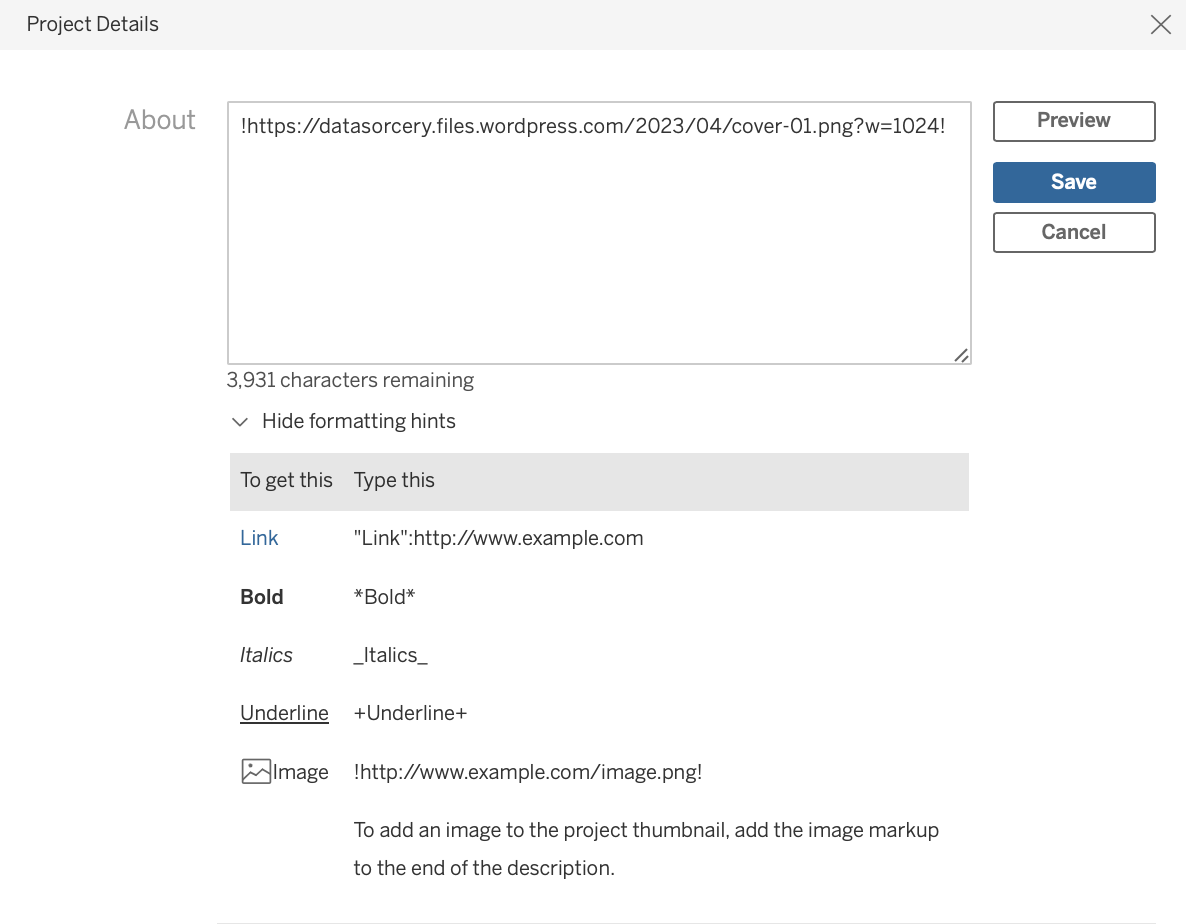 Tableau Online formatting hints