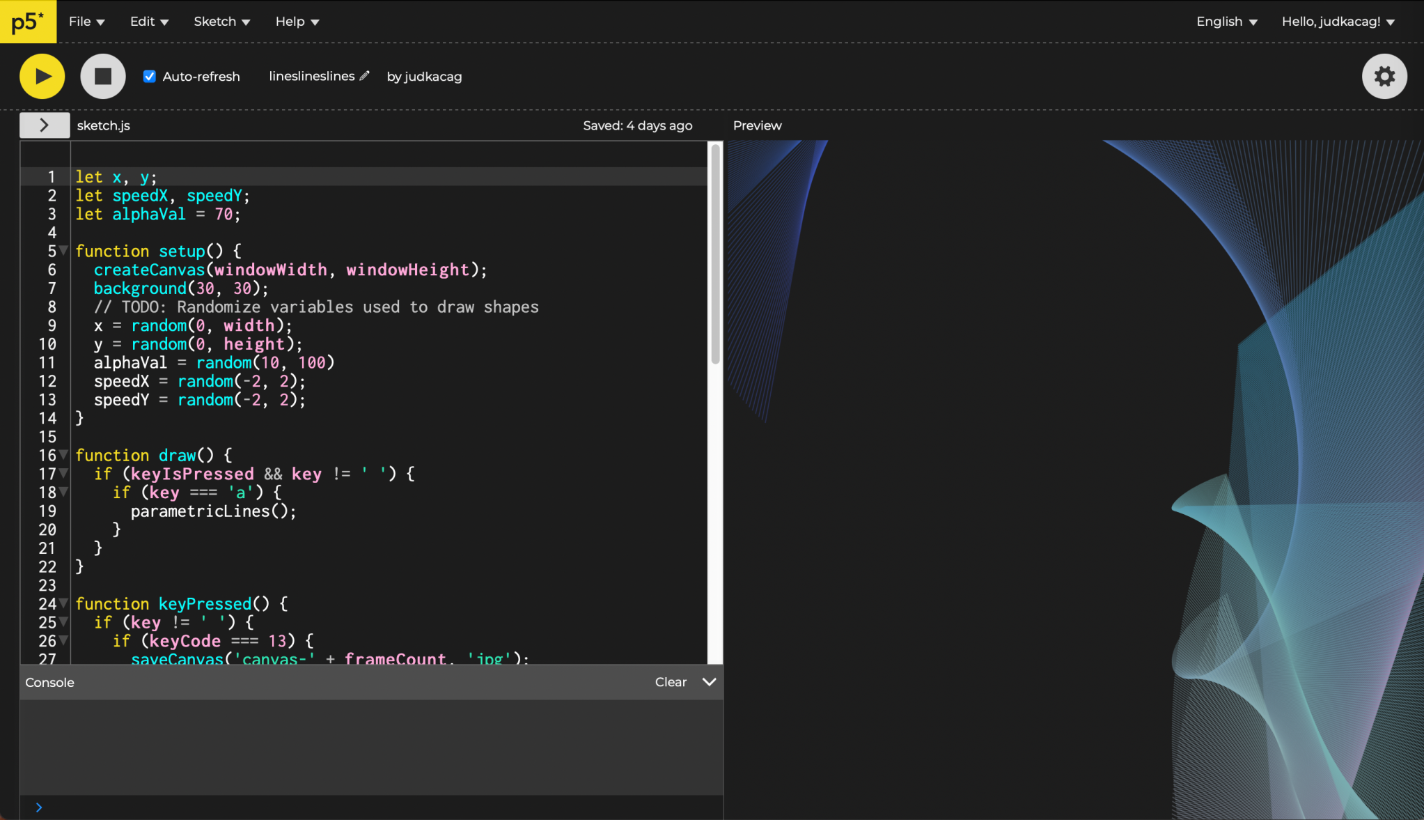 p5 web editor interface